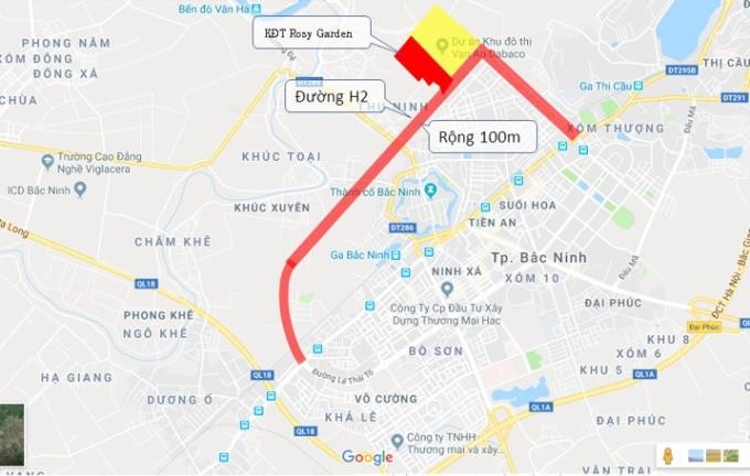 Sơ đồ vị trí Khu đô thị Rosy Garden Thụ Ninh - Vạn An, năm 2020.
