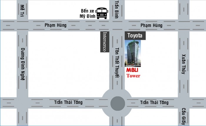 Sơ đồ vị trí MBLI Tower trên trục Tôn Thất Thuyết, năm 2019.