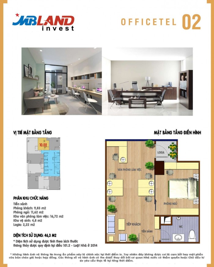 Mặt bằng căn officetel MBLI Tower, năm 2019.