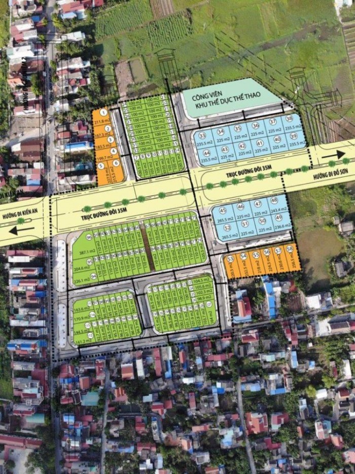Mặt bằng tổng thể Đa Phúc Central Park trên nền ảnh vệ tinh, năm 2020.